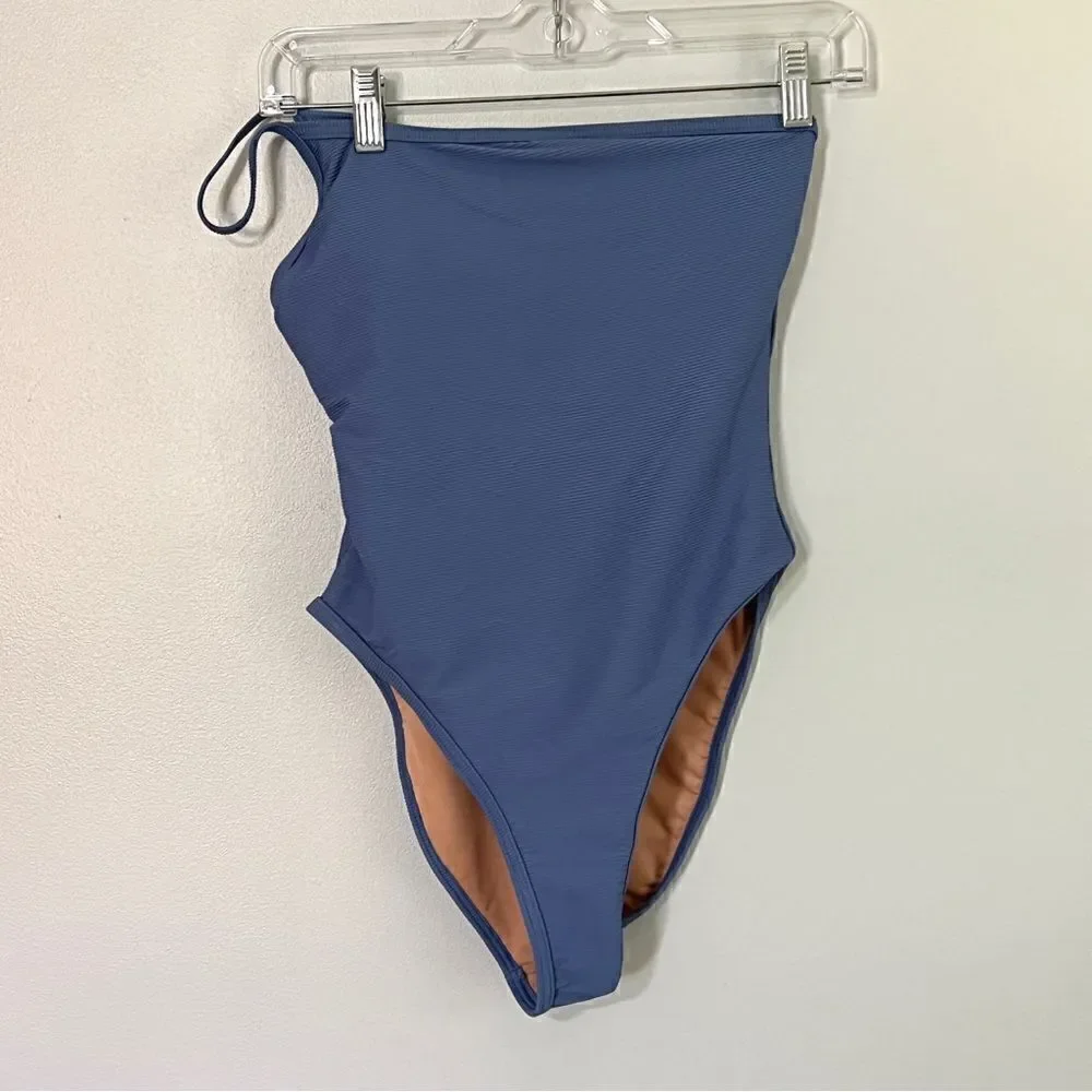 NWOT New J. crew Ribbed One Strap One Piece Swimsuit 0 Retro Blue Clean Lines